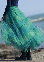 GREEN Layered Tulle Skirt High Waisted Ruffle Tulle Tutu Skirt Holiday Outfit image 2