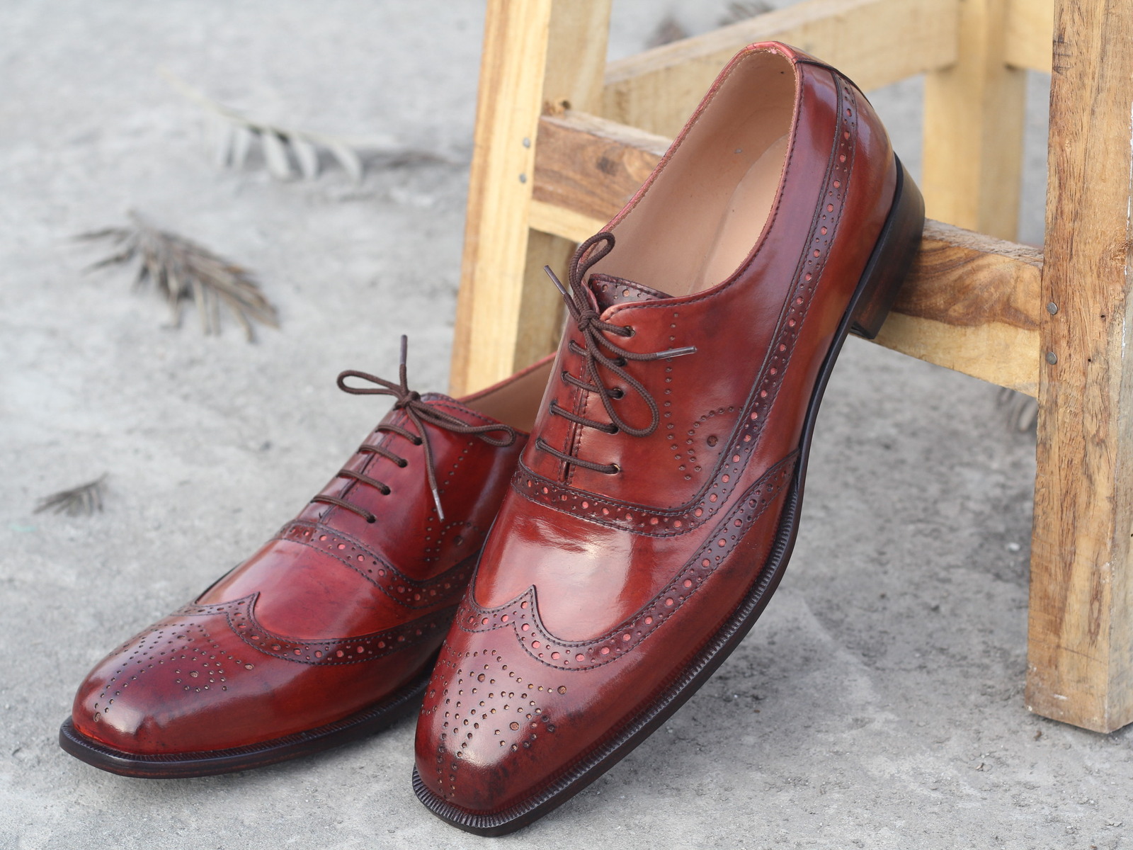 Stylish Handmade Mens Burgundy Wing Tip Brogue Leather Shoes Men Designer Shoe Dress Shoes 