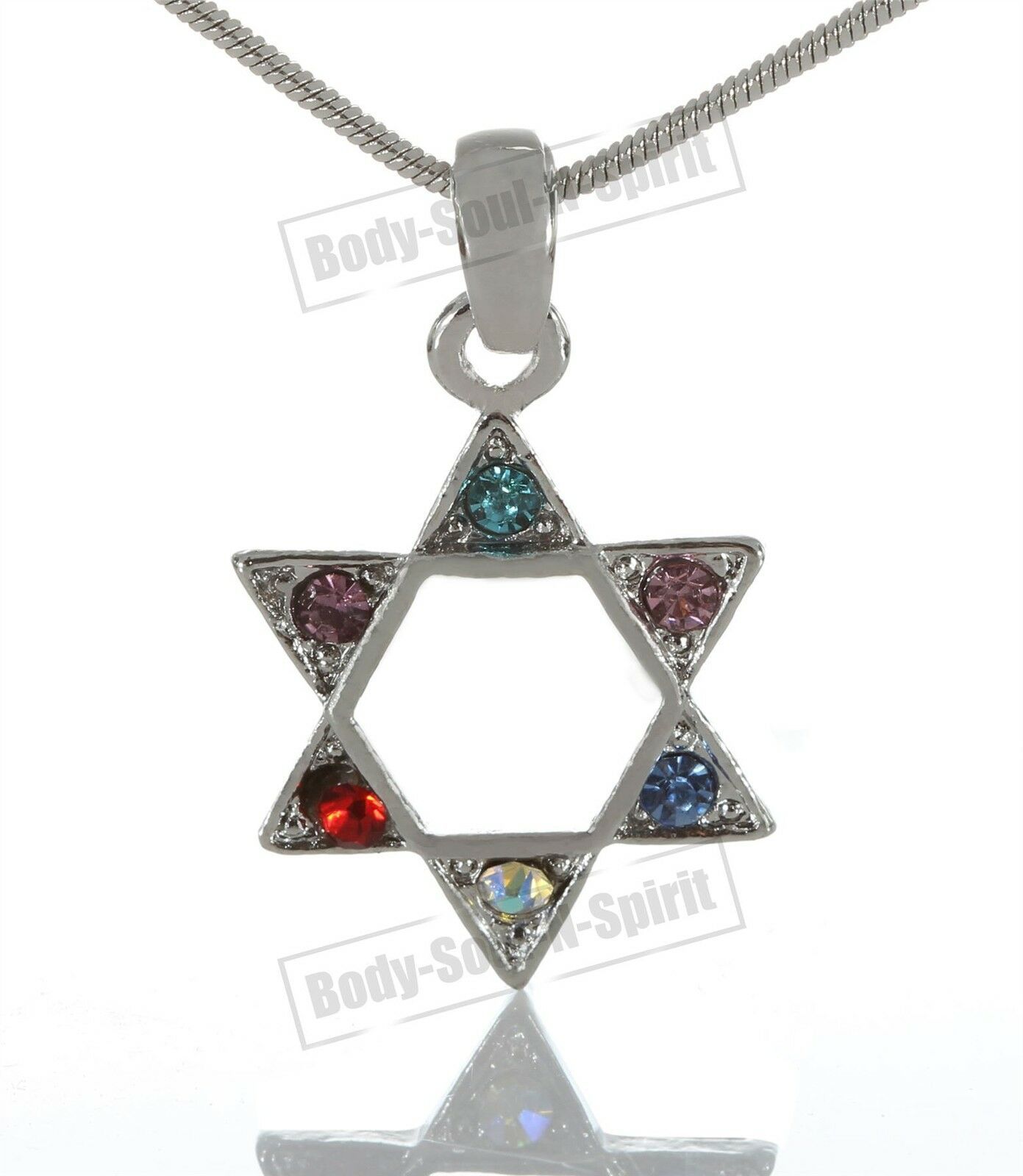 Silver Tone Jewish Lucky Star of David Pedent Necklace Judaica Kabbalah