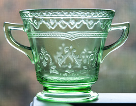 Federal Glass Patrician Open Sugar Bowl Spoke Green Depression Glass - $10.00