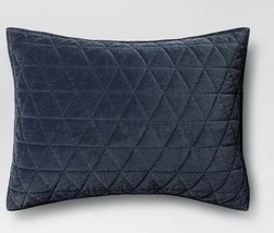 1 Threshold Vintage Wash Blue Velvet King Pillow Sham Nwop Triangle - $22.05
