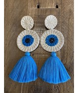 Stud Evil Eye Tassel Straw Palm Raffia earrings Handcrafted In Colombia ... - $37.62