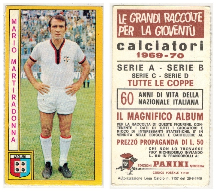 Calciatori Panini 196970 Mario Martiradonna Cagliari Sports Trading