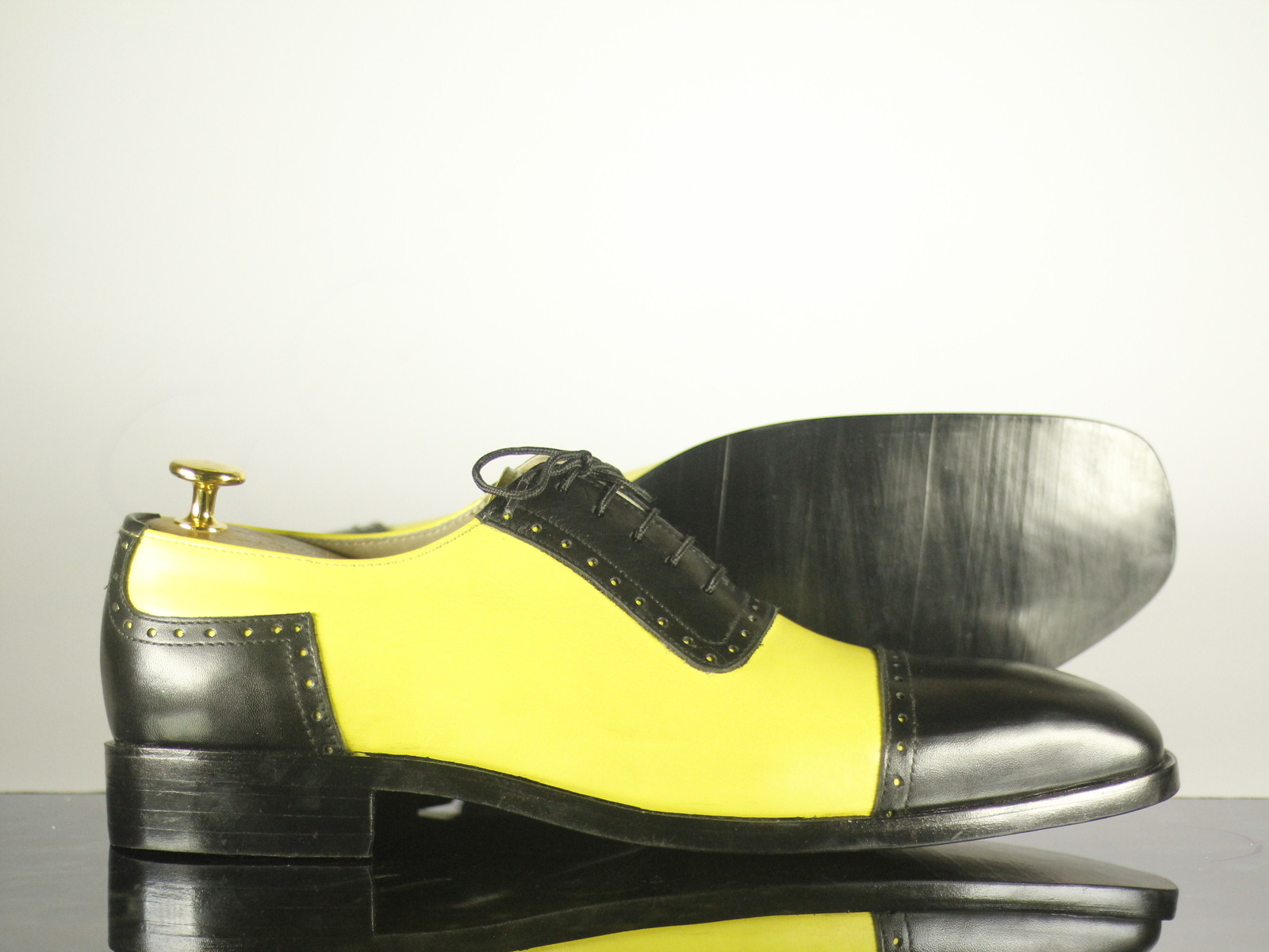Handmade Men Black Yellow Cap Toe Leather Dress Shoes, Men Designer ...