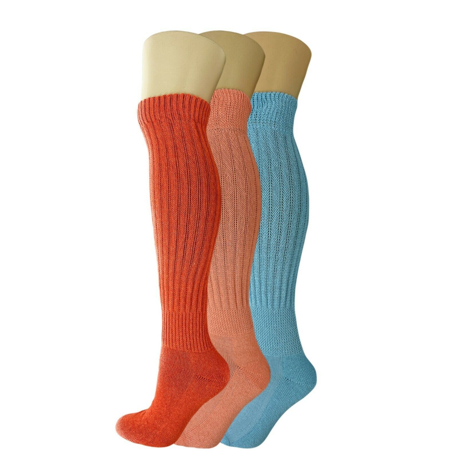 3 Pack Slouch Socks Cotton Colorful Heavy Knee High Scrunch Socks Size 9-11