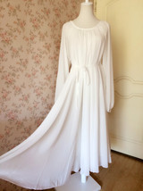 WHITE Chiffon Maxi Beach Holiday Dress long sleeve Plus Size Maternity Dresses image 1