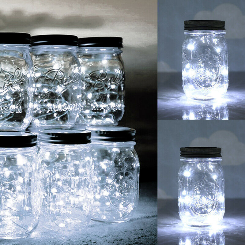 6 Pack Solar Powered Mason Jar Lid 20 LED Fairy Light String Lights ...