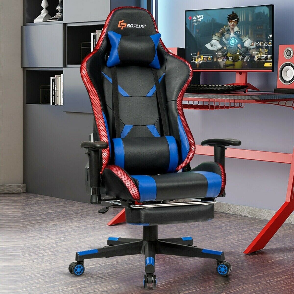 Massage Racing Gaming Chair Chair with RGB LED LightsBlue