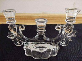 Vintage Heisey? glass clear three light candlestick; single. - $33.25