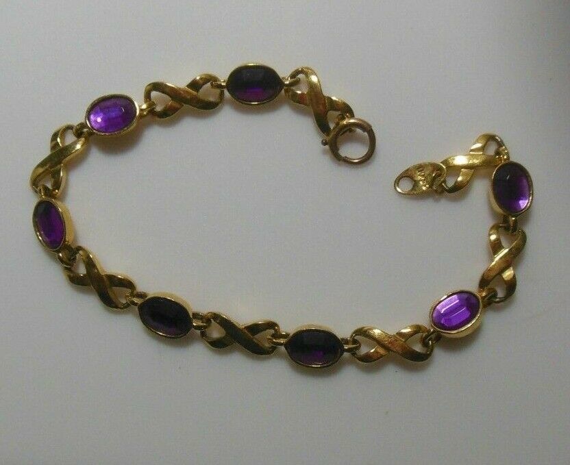 Avon Gold-tone Purple Stone Link Bracelet 8