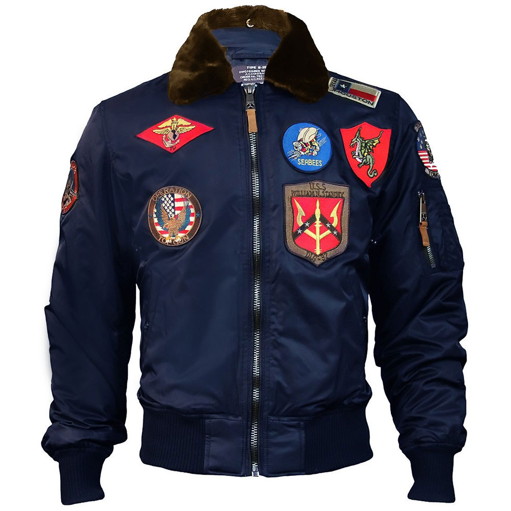Top Gun Official B 15 Mens Flight Bomber Jacket with Patches Navy SIZE ...