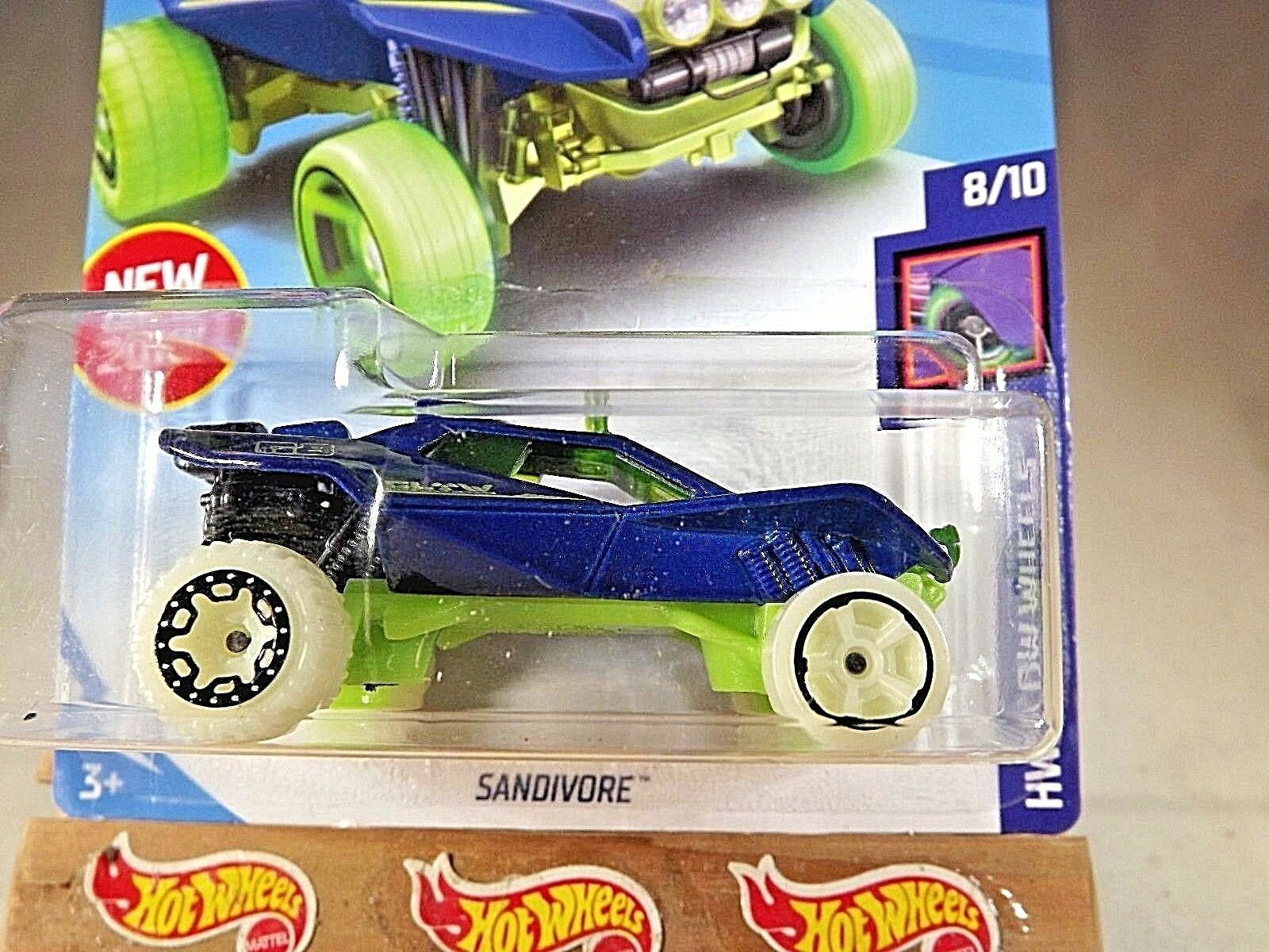 2018 Hot Wheels #251 HW Glow Wheels 8/10 SANDIVORE Blue w/White Whl ...