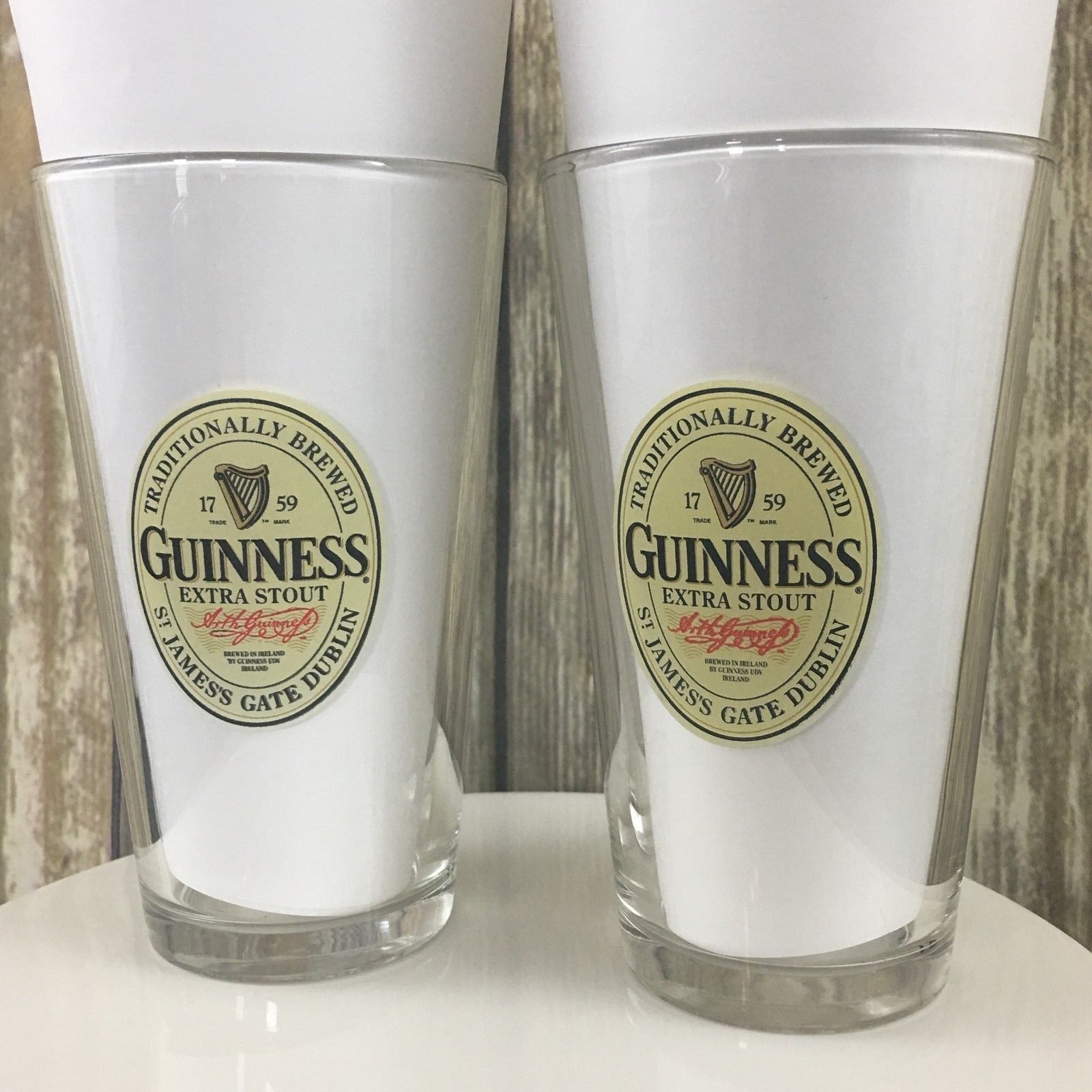 Lot Of 2 Guinness Extra Stout Beer Glasses Pint Glass 16 Oz Other 