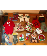 Large Lot Hand Made Cross Stitched Felt Mittens Union Suit Ceramic Mice ... - $19.39