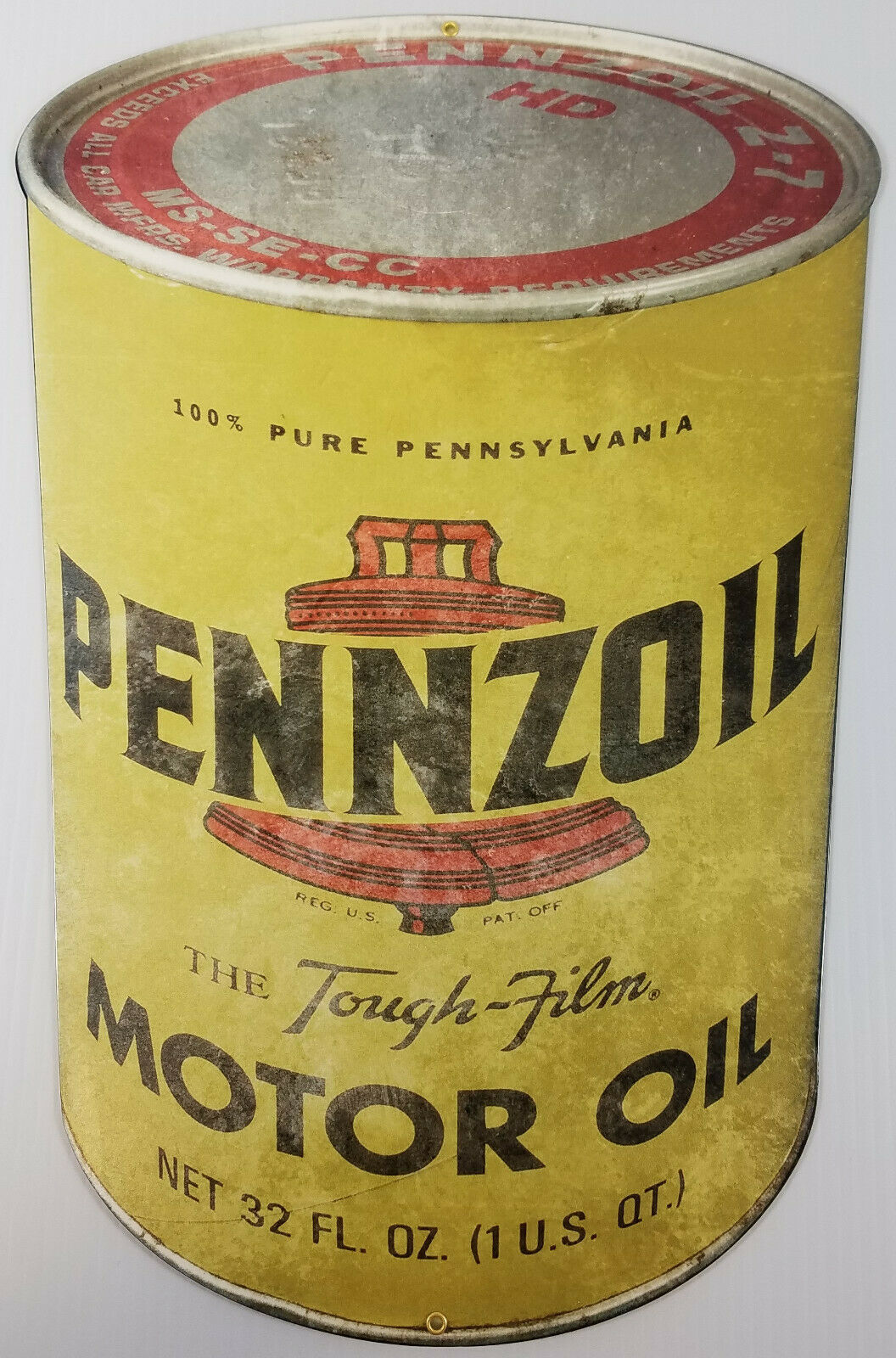 PENNZOIL MOTOR OIL RED LIBERTY BELL LOGO YELLOW CAN HEAVY DUTY ADV ...