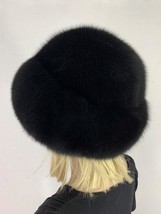 Jet Black Fox Fur Beret Hat Saga Furs Hat Double Layer Fur Adjustable Hat image 5