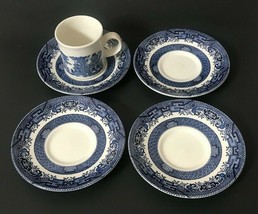 Vintage Churchill Childs Blue Willow Saucers &amp; Cup - 4 Saucer &amp; 1 Cup - $17.33