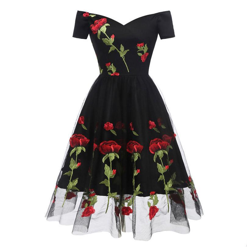 Vintage Style Floral Print Patchwork Short Sleeve Big Skirt Dress - $51.95