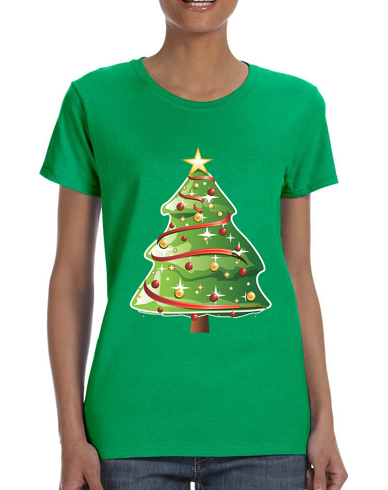 Women's T Shirt Christmas Tree Cute Ugly Xmas Trendy Shirt - Women's ...