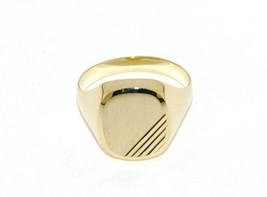 18K YELLOW GOLD BAND MAN RING SQUARE OVAL ENGRAVABLE SATIN SMOOTH MADE IN ITALY image 1