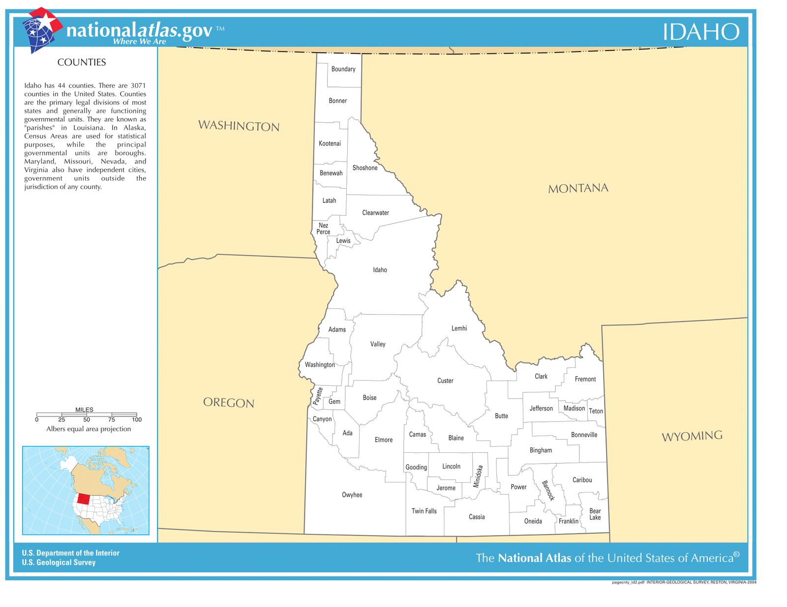 Idaho State Counties Laminated Wall Map - US