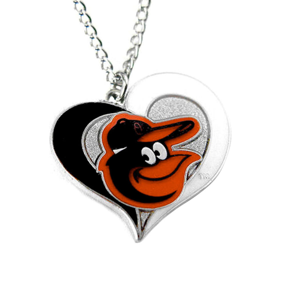 MLB Sports Team Logo Baltimore Orioles Swirl Heart Necklace BaseballMLB