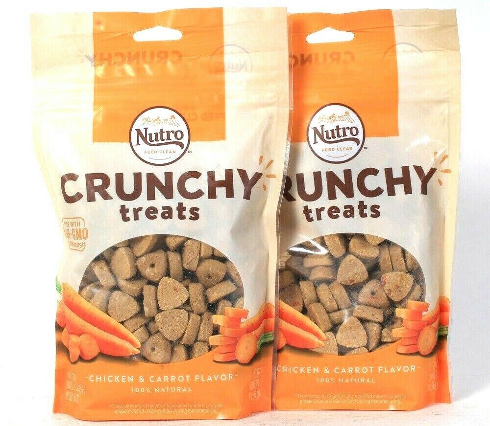 2 Bags Nutro 10 Oz Crunchy Treats Non GMO Chicken & Carrot Flavor Dog