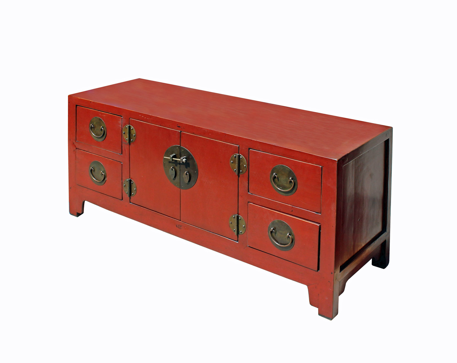 Chinese Oriental Zen Distressed Red Console Sideboard TV cs3925