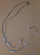 Vintage 1980s Silver Snake Chain Anchored White Pearl Glass Beads Necklace - $35.95