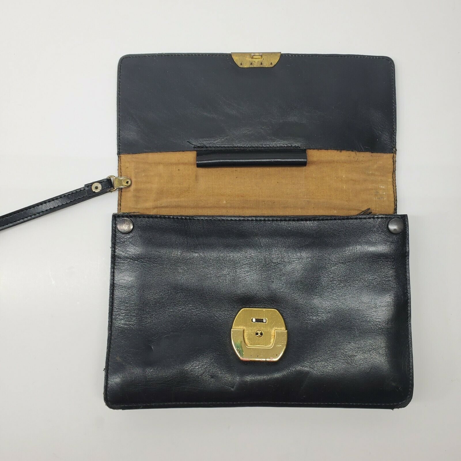 Vintage Black Leather Locking Purse Clutch Wrist Strap Unisex - Women&#39;s Bags & Handbags