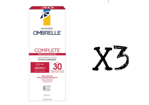 3x Garnier Ombrelle Complete SPF 30, 200ml Body And Face Sunscreen Lotion