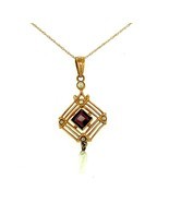 10k Yellow Gold Lavaliere Pendant with Purple Stone Seed Pearl (#J4787) - £205.91 GBP
