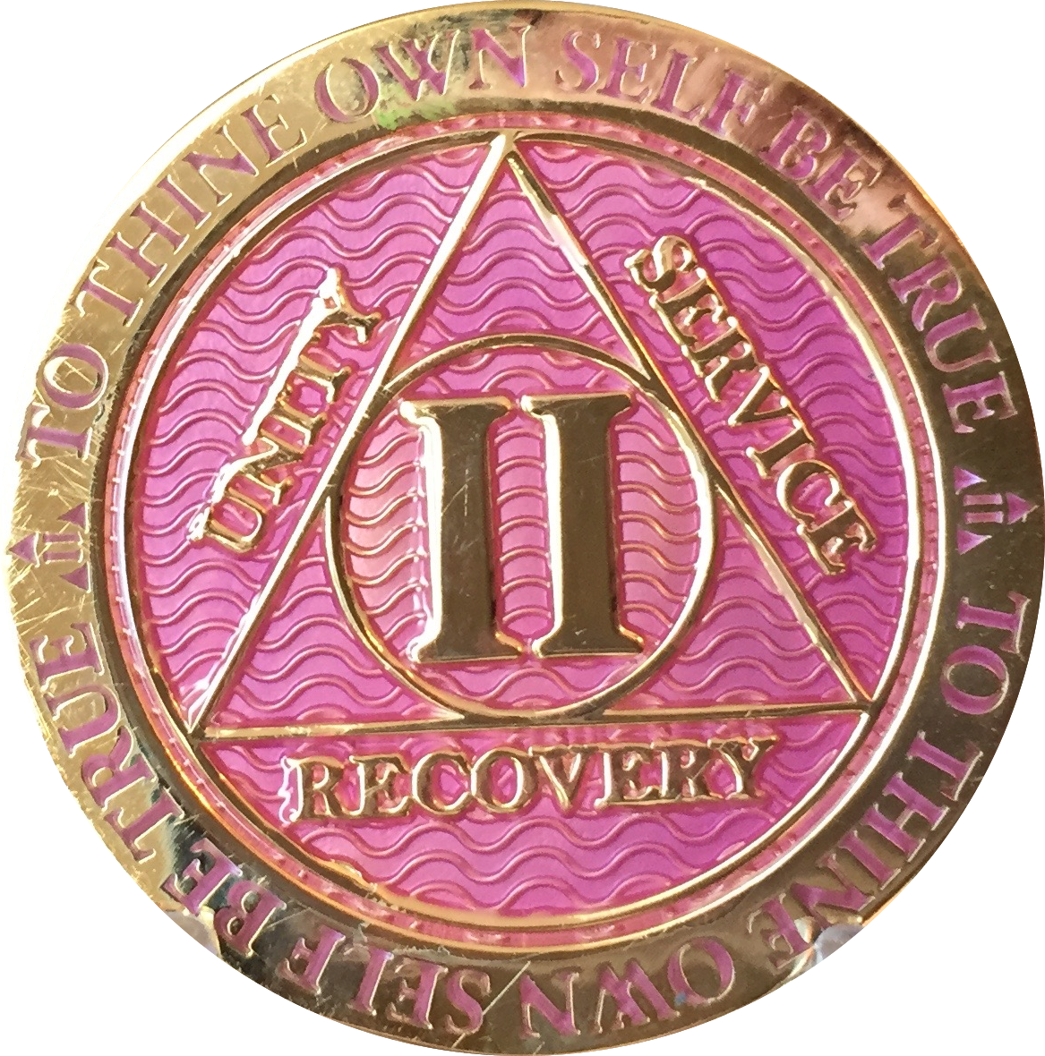 2 Year AA Medallion Lavender Pink Gold Alcoholics Anonymous Sobriety Chip Coin