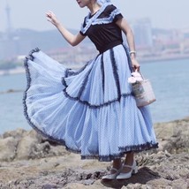 Dusty Blue Polka Dot Lace Tulle Skirt Vintage Dotted Long Tulle Skirt Outfit image 5