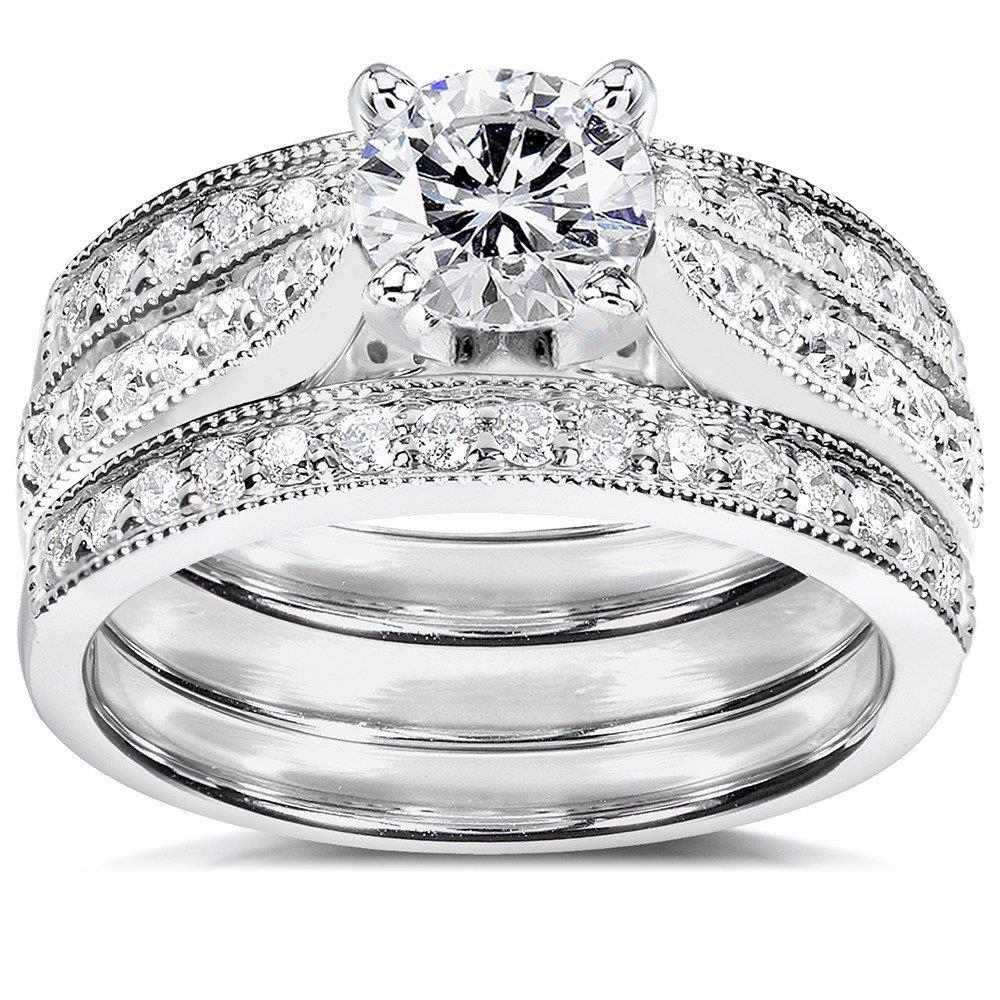 14K White Gold Over Sterling Silver 1 1/2ct TDW Diamond 3-piece Bridal ...