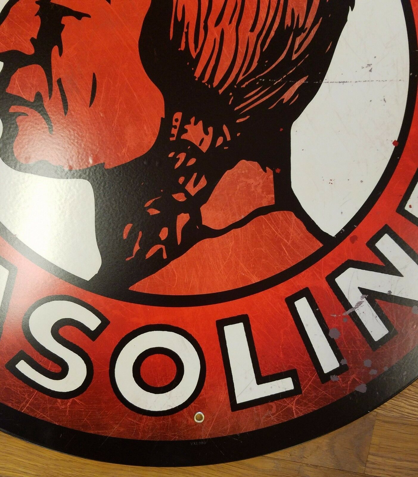 MOHAWK GASOLINE INDIAN HEAD 28" ROUND GAS STATION HEAVY METAL