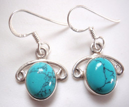 Simulated Blue Turquoise Oval 925 Sterling Silver Dangle Earrings - $6.98