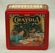 Crayola Crayon Tin Box Canister Advertising 1992 Binney & Smith Colorful Holiday - $19.79