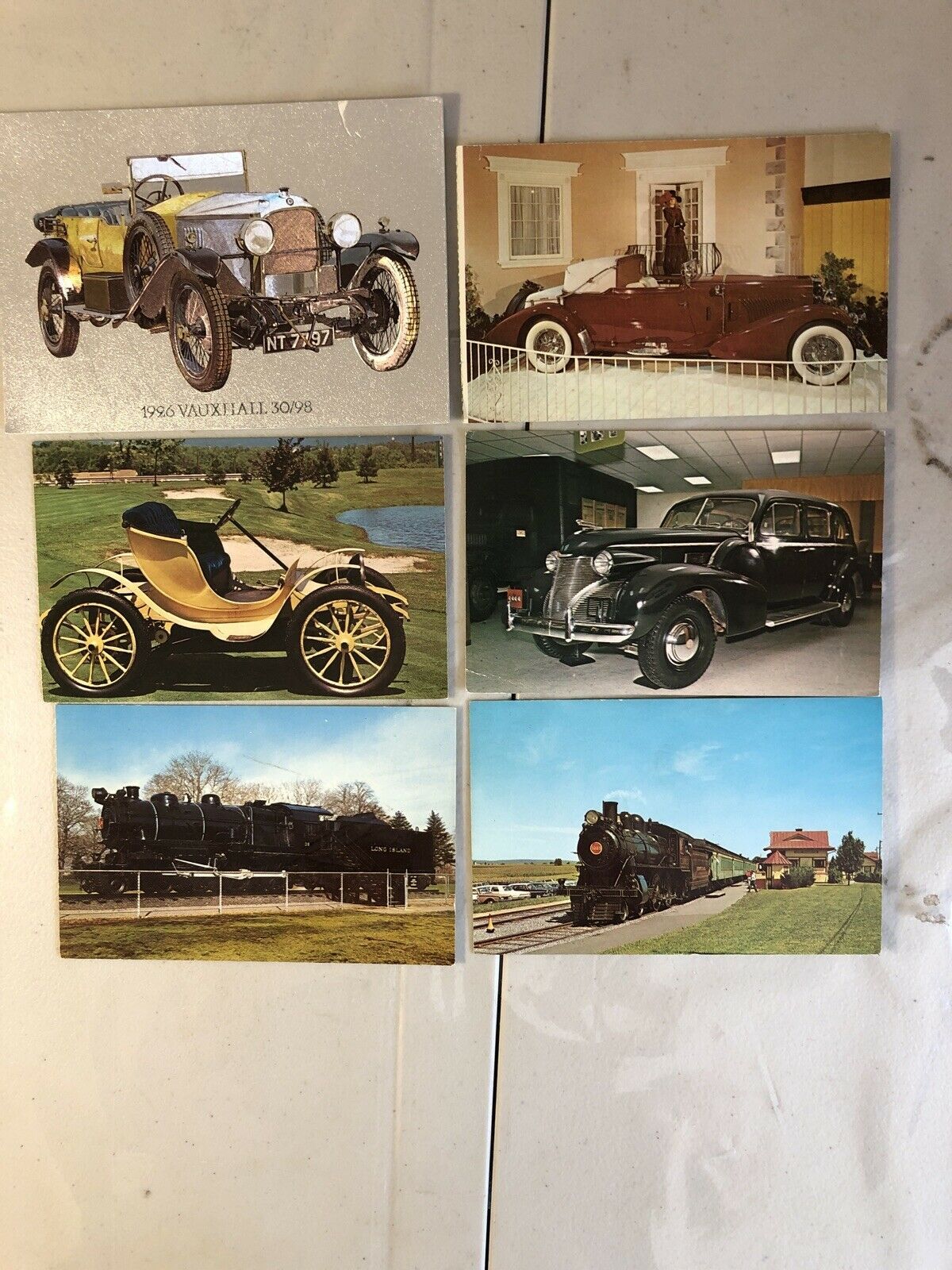 Primary image for Vintage Postcards (4)-Antique Cars (2)-trains