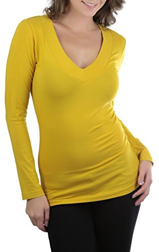 ToBeInStyle Women's Long Sleeve V-Neck T-Shirt Small, Gold - T-Shirts