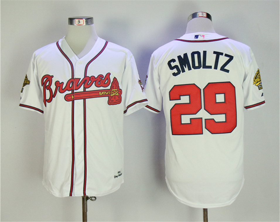 Men's Atlanta Braves Jerseys 29 John Smoltz Jerseys White 1995