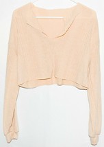 Shein Women's Tan Nude V-Neck Ribbed Knit Cropped Loose Fit Sweater Size M