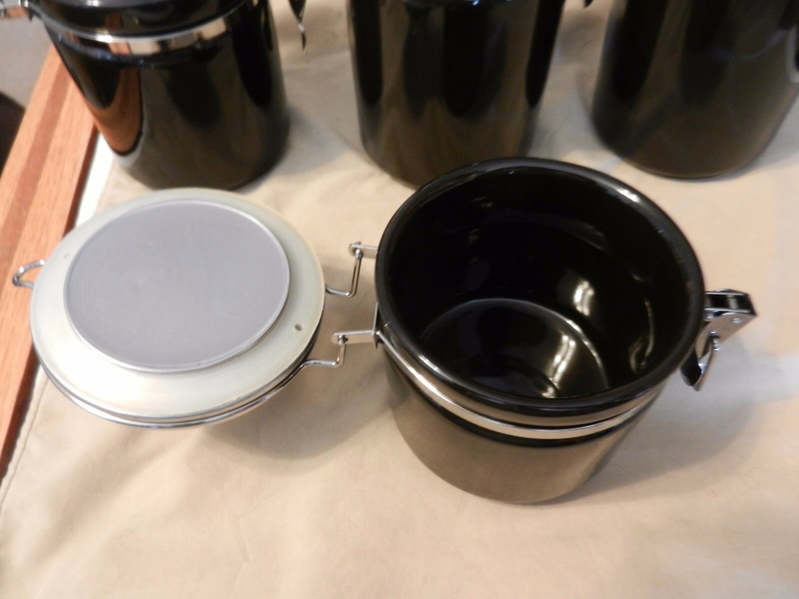4 Piece Black Ceramic Canister Set, Hermetic Seals, from ALCO
