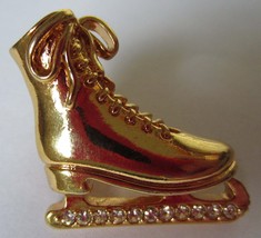 Vintage Signed Avon gold tone ice skate rhinestone gold tone shoe brooch... - $9.99