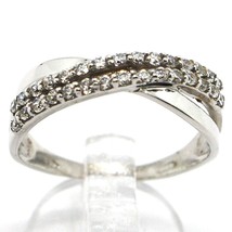 SOLID 18K WHITE GOLD BAND RING, CUBIC ZIRCONIA, DOUBLE WAVE, ONDULATE, BRAID image 1
