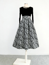 Women Black White Striped Pleated Midi Skirt Winter Wool Pleated Party Skirt image 8