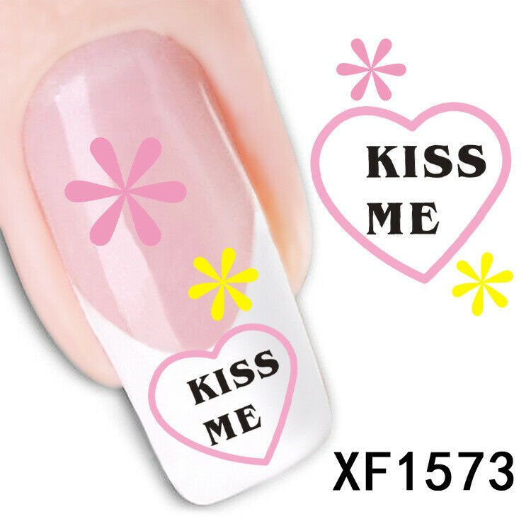 Nail Art Water Transfer Sticker Decal Stickers Pretty Flowers Heart Pink XF1573