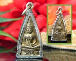 Buddha Pendant Sitting Dhyana Mudra Reversible Buddhist Brass Silver - $24.95