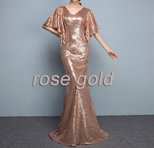 Sexy Golden Bat Sleeve Maxi Long Sequin Dress Plus Size Sequined Cocktail Dress image 12