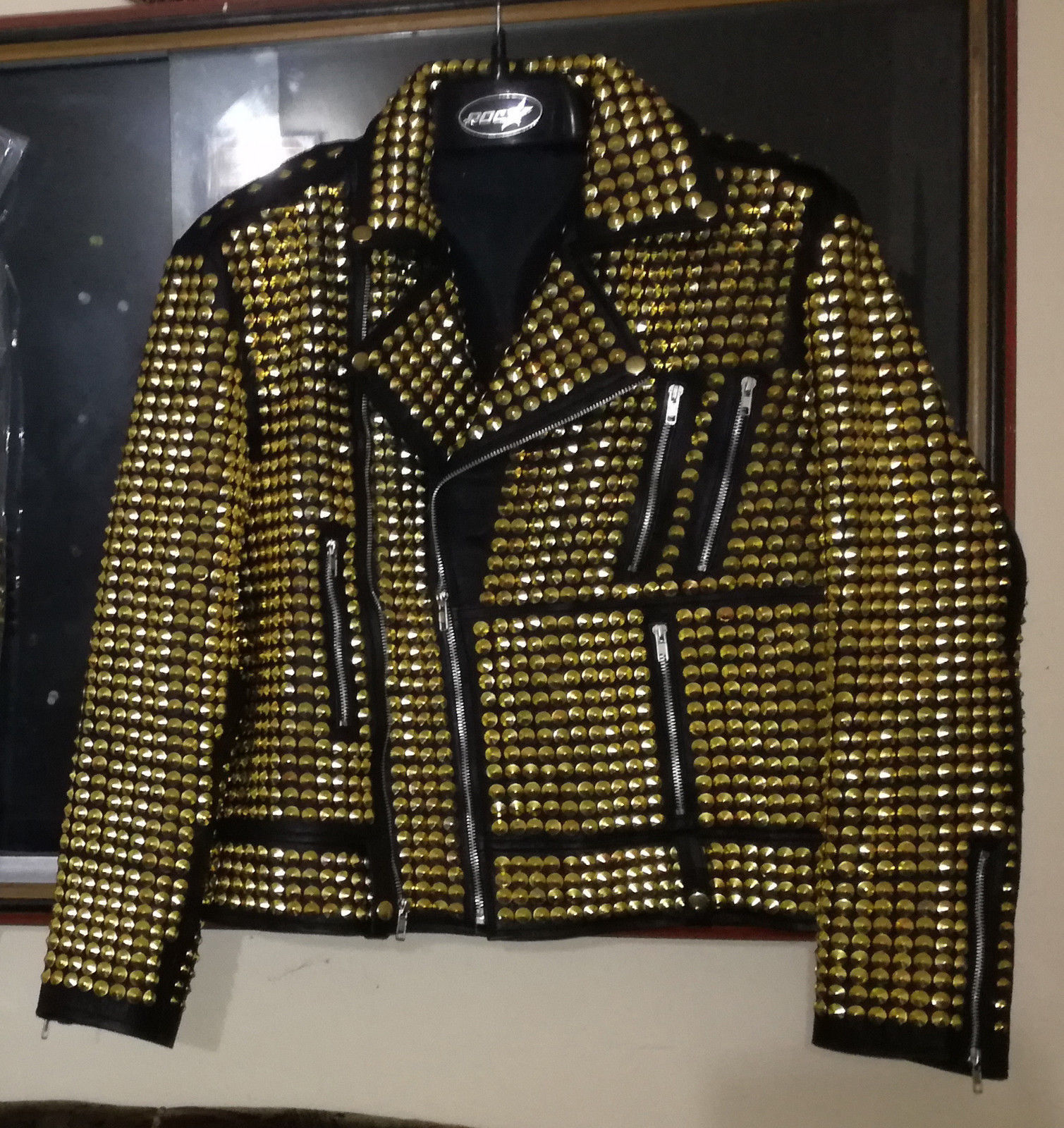 Image of New Woman Golden Full Studded Leather Jackets, Women biker jackets